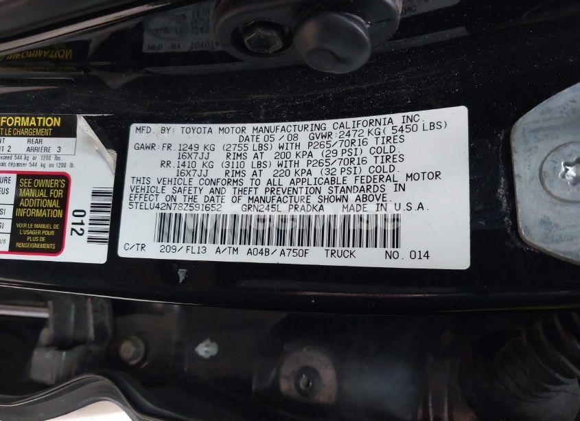 Photo 9 of 2008 Toyota Tacoma DOUBLE CAB (VIN 5TELU42N78Z591652)