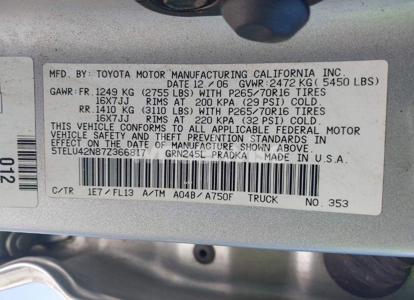 Photo 9 of 2007 Toyota Tacoma DOUBLE CAB (VIN 5TELU42N87Z366817)