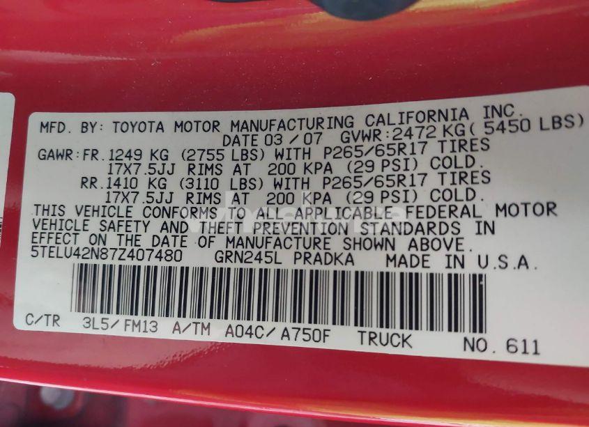 Photo 9 of 2007 Toyota Tacoma DOUBLE CAB (VIN 5TELU42N87Z407480)