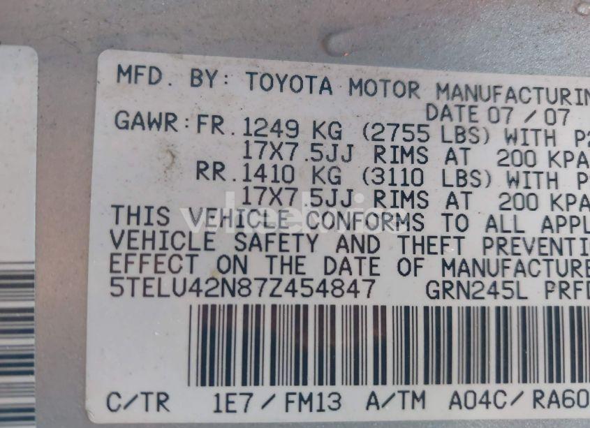 Photo 9 of 2007 Toyota Tacoma BASE V6 (VIN 5TELU42N87Z454847)