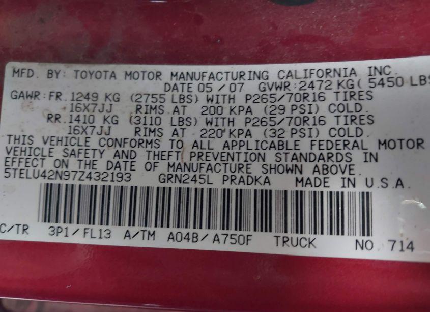 Photo 9 of 2007 Toyota Tacoma DOUBLE CAB (VIN 5TELU42N97Z432193)