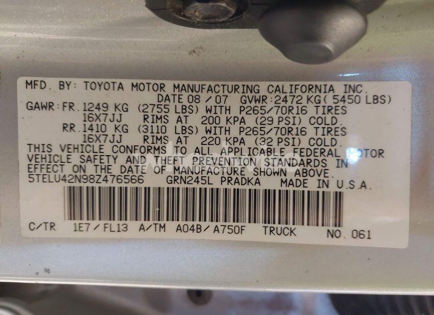 Photo 9 of 2008 Toyota Tacoma DOUBLE CAB (VIN 5TELU42N98Z476566)