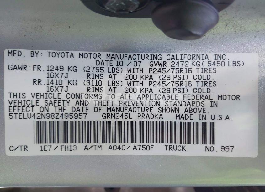 Photo 9 of 2008 Toyota Tacoma BASE V6 (VIN 5TELU42N98Z495957)