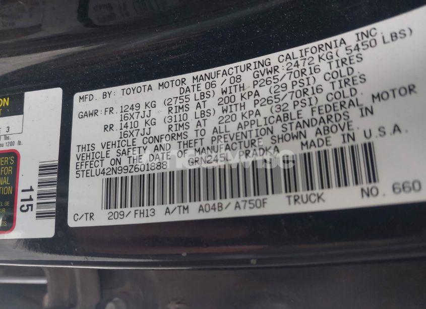 Photo 9 of 2009 Toyota Tacoma DOUBLE CAB (VIN 5TELU42N99Z601888)