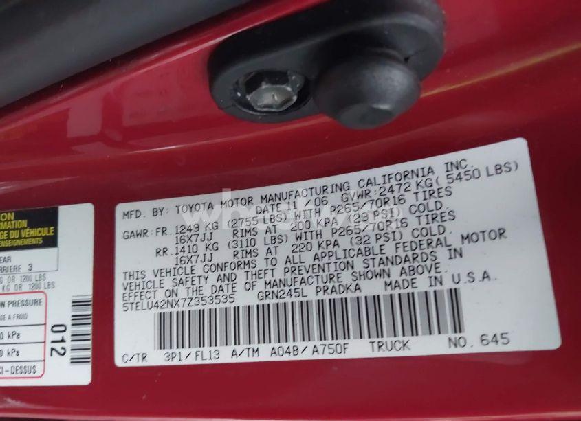 Photo 9 of 2007 Toyota Tacoma DOUBLE CAB (VIN 5TELU42NX7Z353535)
