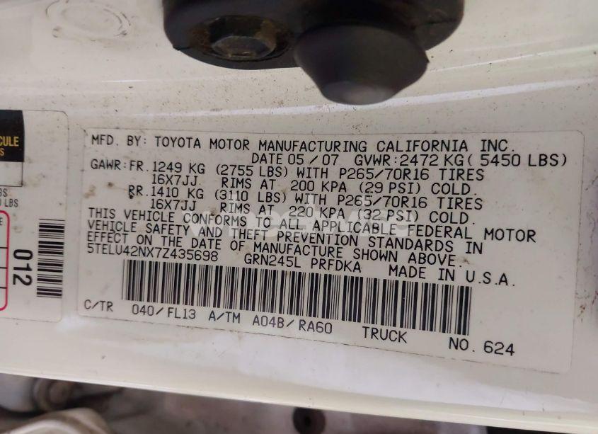 Photo 9 of 2007 Toyota Tacoma BASE V6 (VIN 5TELU42NX7Z435698)