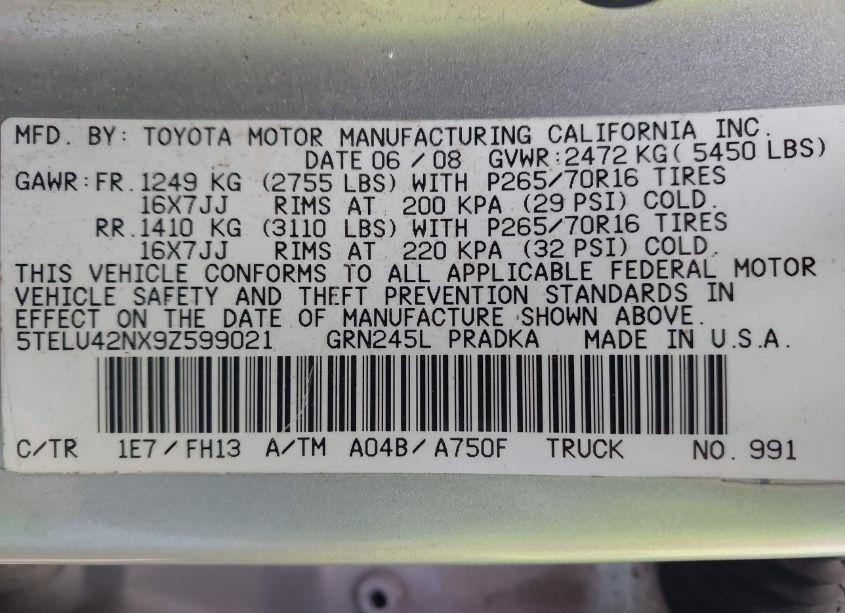 Photo 9 of 2009 Toyota Tacoma DOUBLE CAB (VIN 5TELU42NX9Z599021)
