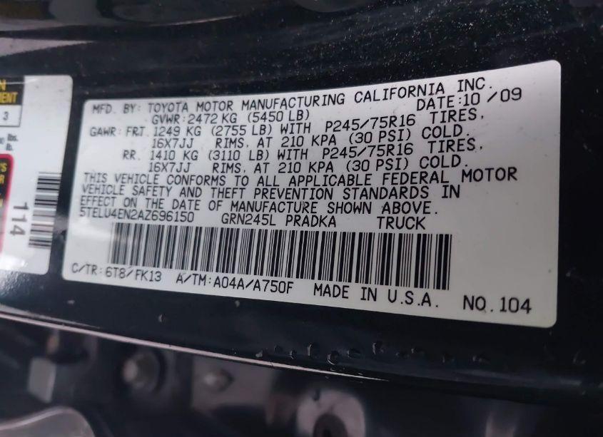Photo 9 of 2010 Toyota Tacoma BASE V6 (VIN 5TELU4EN2AZ696150)