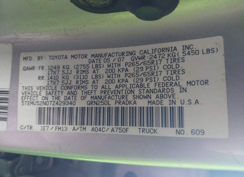 Photo 9 of 2007 Toyota Tacoma DOUBLE CAB LONG BED (VIN 5TEMU52N07Z429340)