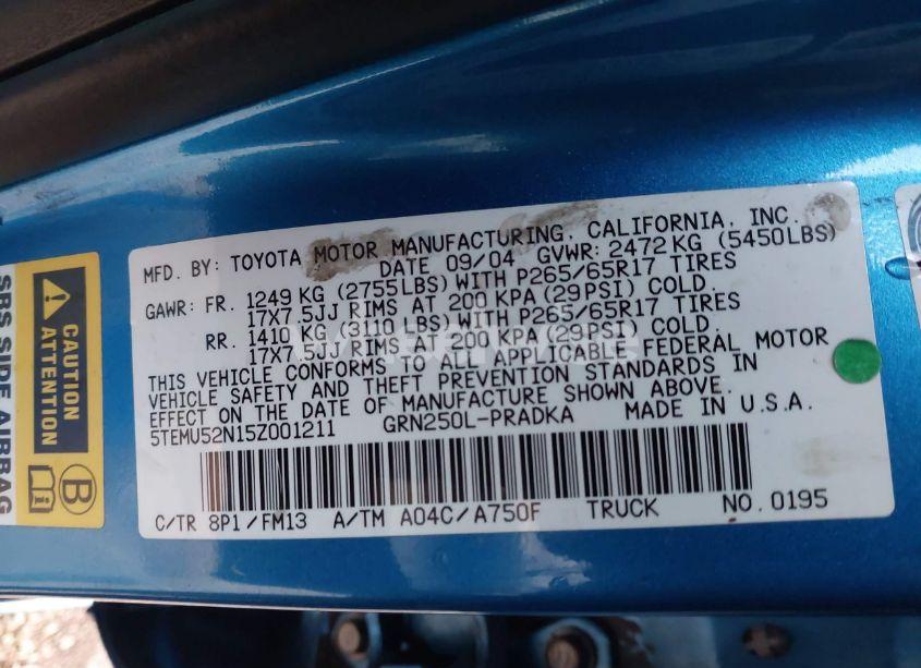 Photo 9 of 2005 Toyota Tacoma DOUBLE CAB LONG BED (VIN 5TEMU52N15Z001211)