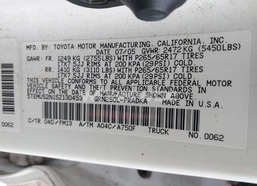 Photo 9 of 2005 Toyota Tacoma DOUBLE CAB LONG BED (VIN 5TEMU52N15Z130453)