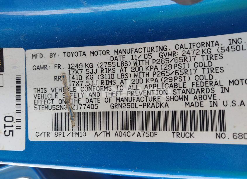 Photo 9 of 2006 Toyota Tacoma BASE V6 (VIN 5TEMU52N36Z177405)