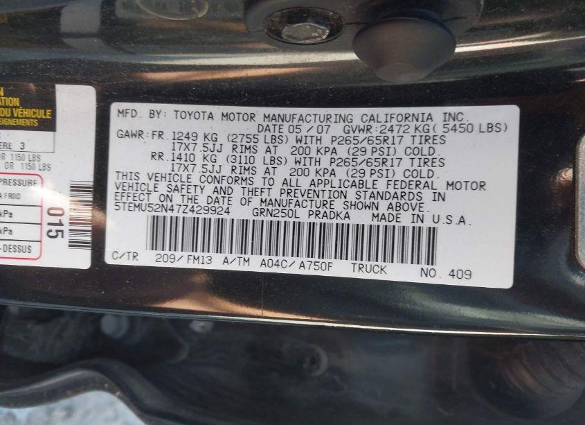 Photo 9 of 2007 Toyota Tacoma DOUBLE CAB LONG BED (VIN 5TEMU52N47Z429924)