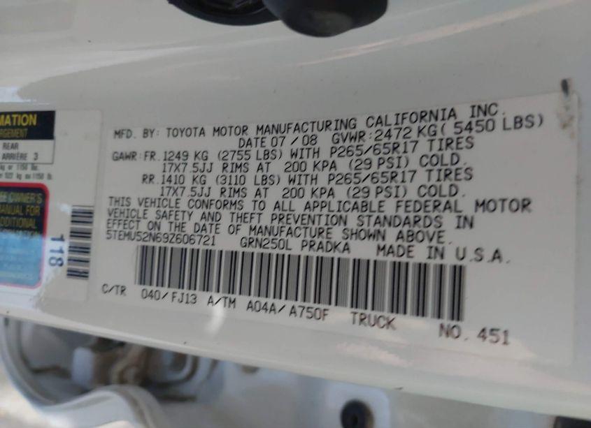 Photo 9 of 2009 Toyota Tacoma DOUBLE CAB LONG BED (VIN 5TEMU52N69Z606721)