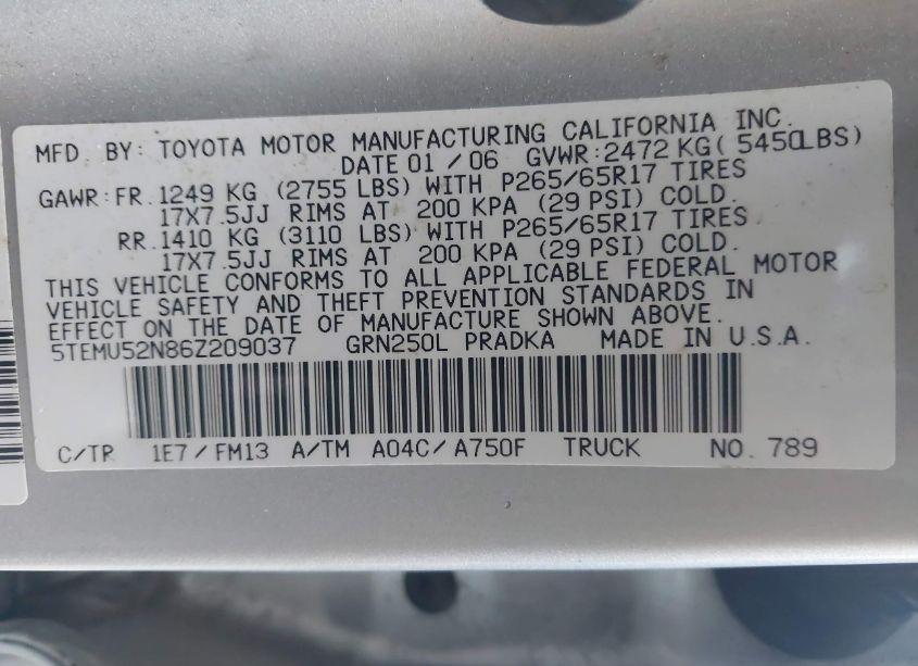 Photo 9 of 2006 Toyota Tacoma DOUBLE CAB LONG BED (VIN 5TEMU52N86Z209037)
