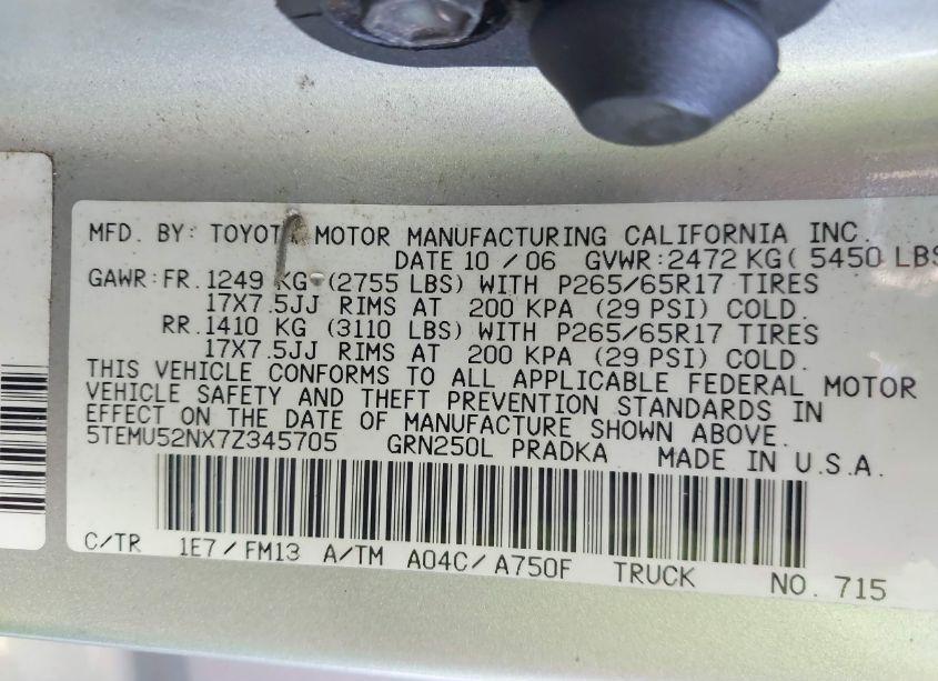 Photo 9 of 2007 Toyota Tacoma DOUBLE CAB LONG BED (VIN 5TEMU52NX7Z345705)
