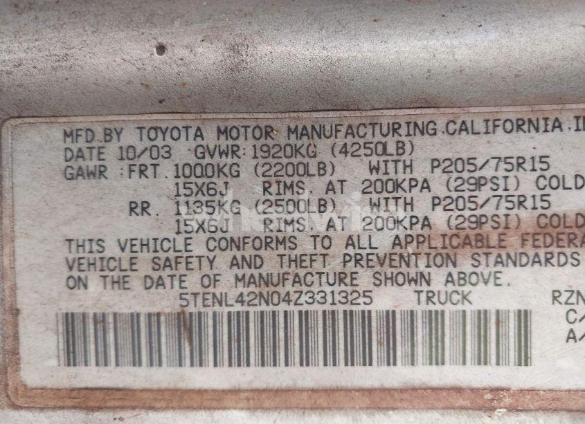 Photo 9 of 2004 Toyota Tacoma (VIN 5TENL42N04Z331325)
