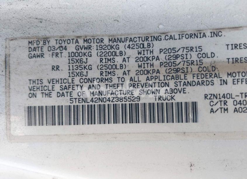 Photo 9 of 2004 Toyota Tacoma (VIN 5TENL42N04Z385529)
