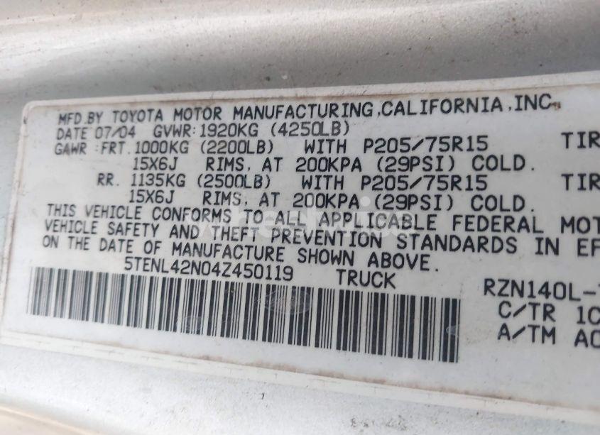Photo 9 of 2004 Toyota Tacoma (VIN 5TENL42N04Z450119)