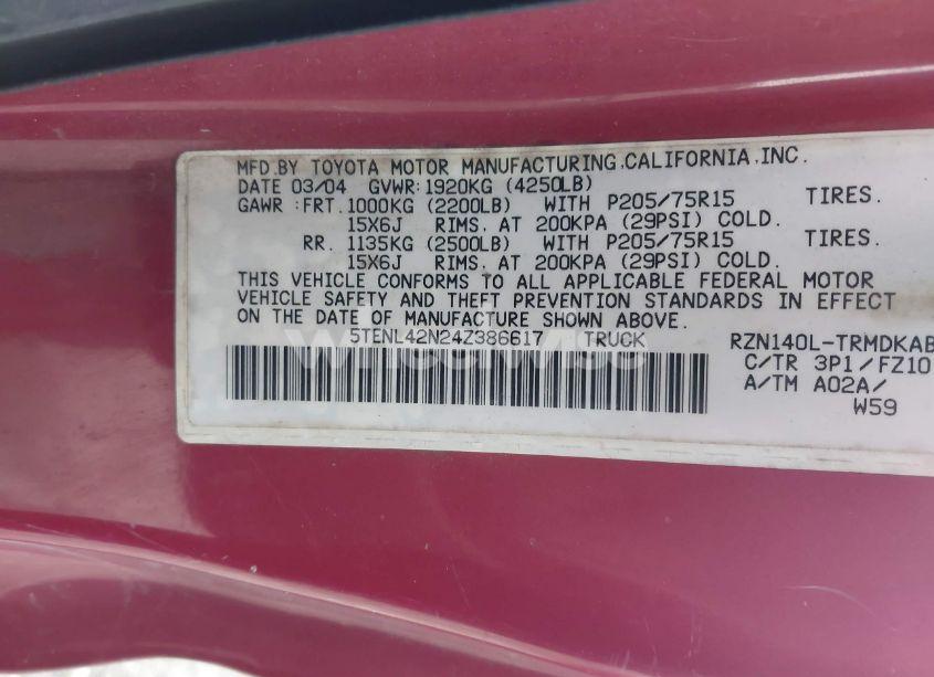Photo 9 of 2004 Toyota Tacoma (VIN 5TENL42N24Z386617)