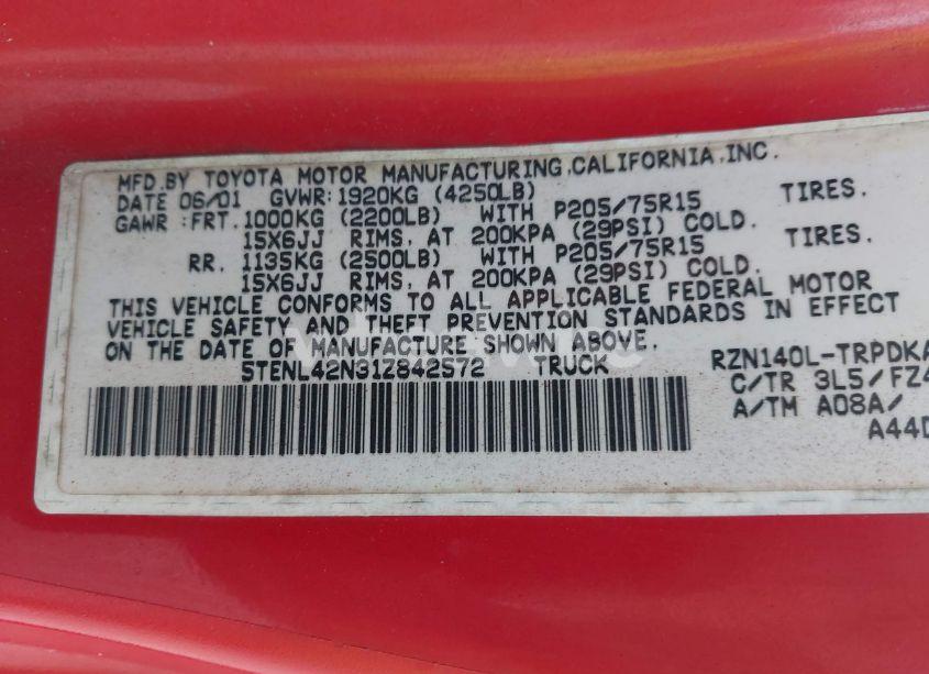 Photo 9 of 2001 Toyota Tacoma (VIN 5TENL42N31Z842572)