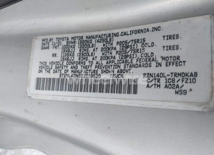Photo 9 of 2002 Toyota Tacoma (VIN 5TENL42N52Z019630)