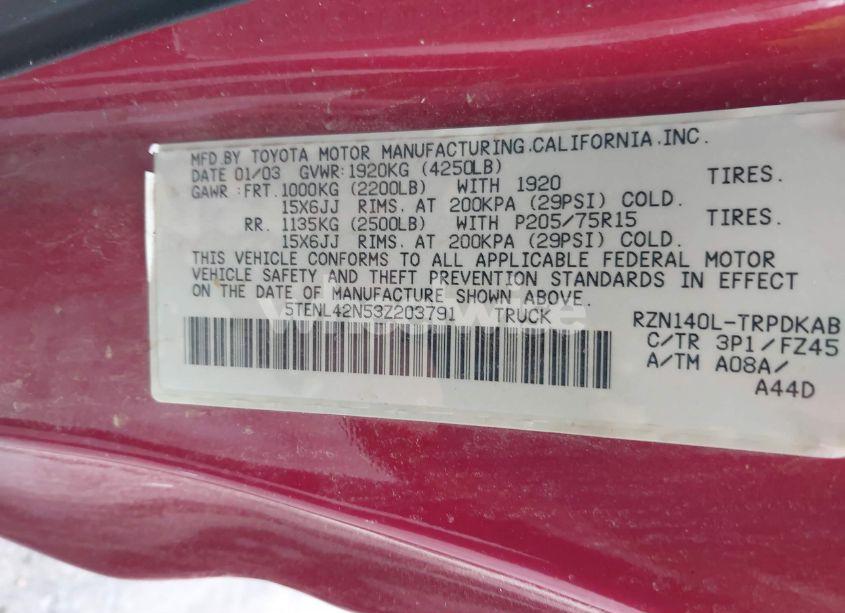 Photo 9 of 2003 Toyota Tacoma (VIN 5TENL42N53Z203791)