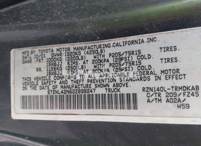 Photo 9 of 2002 Toyota Tacoma (VIN 5TENL42N62Z898247)