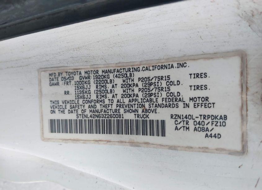 Photo 9 of 2003 Toyota Tacoma N/A (VIN 5TENL42N63Z260081)