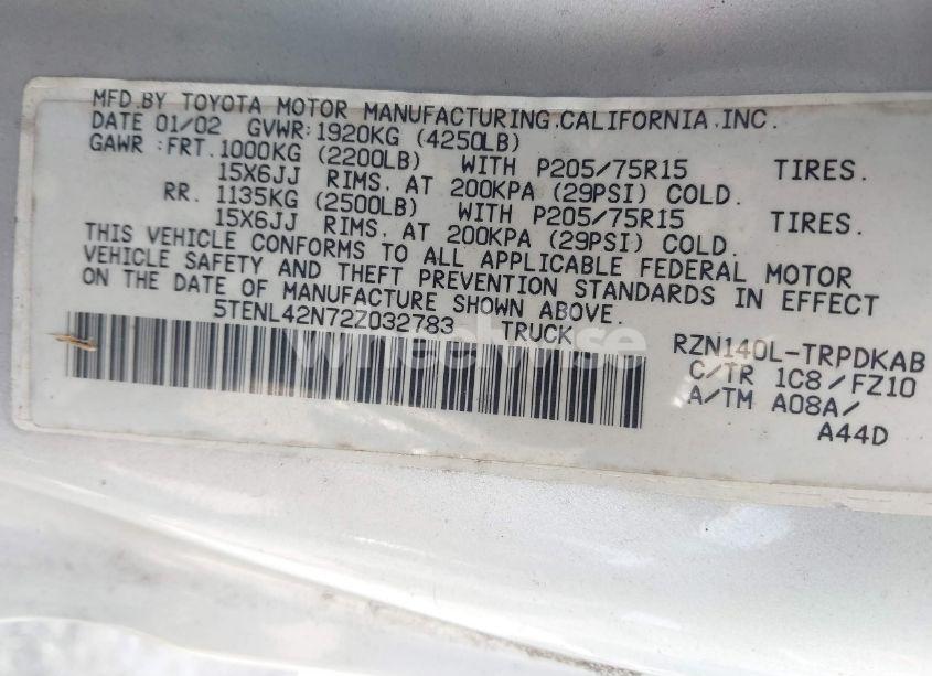 Photo 9 of 2002 Toyota Tacoma (VIN 5TENL42N72Z032783)