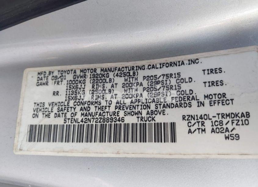 Photo 9 of 2002 Toyota Tacoma (VIN 5TENL42N72Z889346)