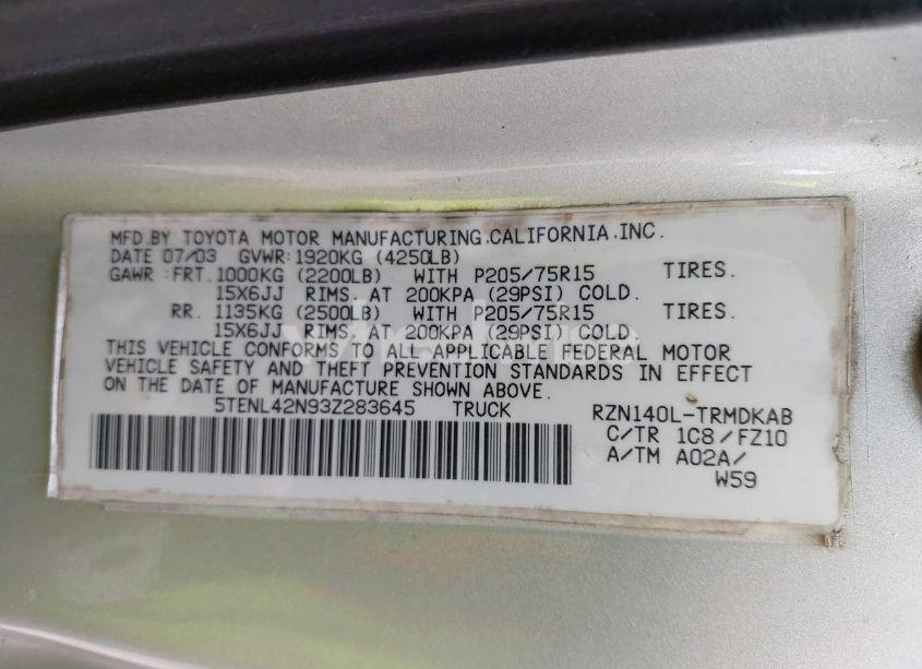 Photo 9 of 2003 Toyota Tacoma (VIN 5TENL42N93Z283645)