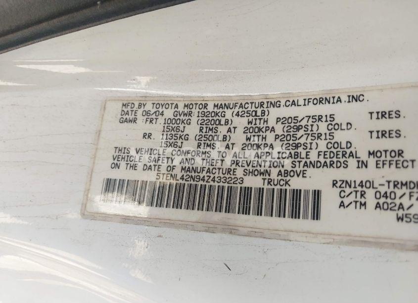 Photo 9 of 2004 Toyota Tacoma (VIN 5TENL42N94Z433223)
