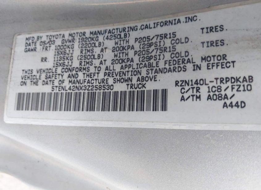 Photo 9 of 2003 Toyota Tacoma (VIN 5TENL42NX3Z258530)