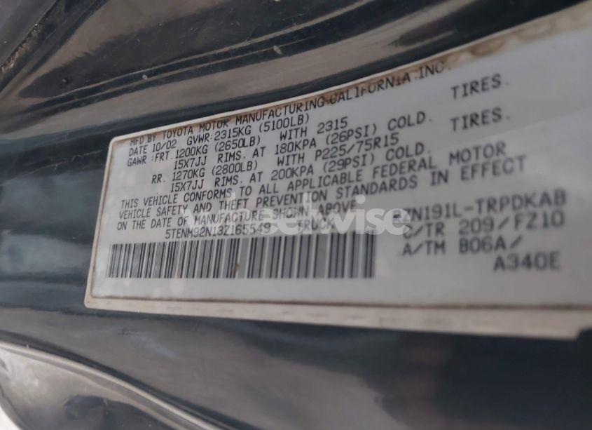 Photo 9 of 2003 Toyota Tacoma PRERUNNER (VIN 5TENM92N13Z165549)