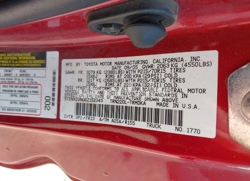 Photo 9 of 2006 Toyota Tacoma (VIN 5TENX22N06Z152343)