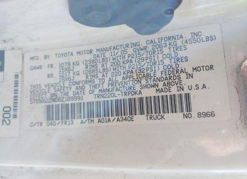 Photo 9 of 2006 Toyota Tacoma N/A (VIN 5TENX22N06Z189991)