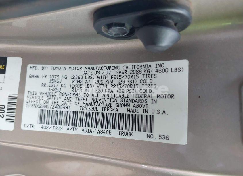 Photo 9 of 2007 Toyota Tacoma N/A (VIN 5TENX22N07Z406991)