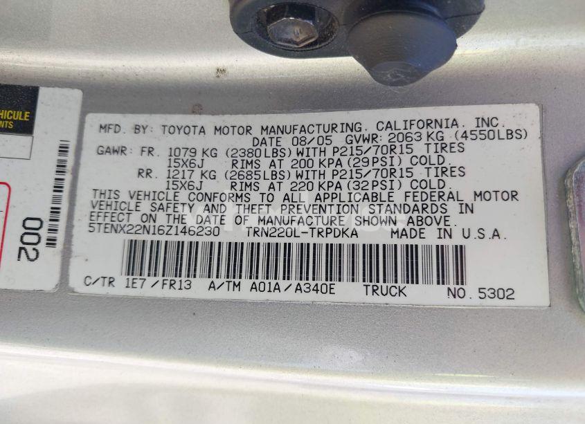 Photo 9 of 2006 Toyota Tacoma (VIN 5TENX22N16Z146230)