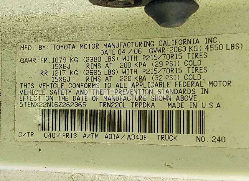 Photo 9 of 2006 Toyota Tacoma (VIN 5TENX22N16Z262365)