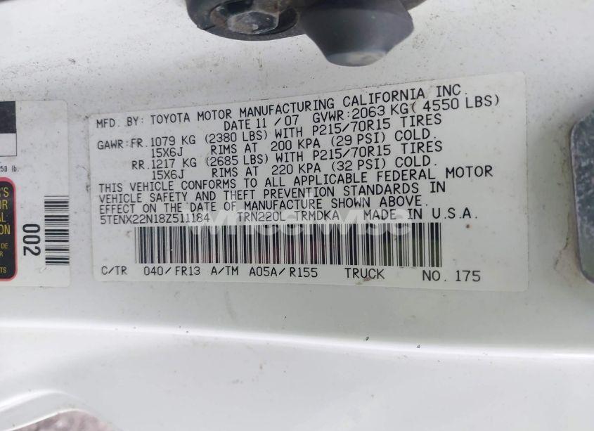 Photo 9 of 2008 Toyota Tacoma (VIN 5TENX22N18Z511184)