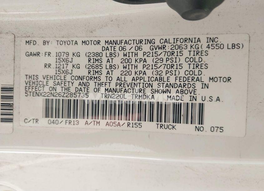 Photo 9 of 2006 Toyota Tacoma (VIN 5TENX22N26Z285735)