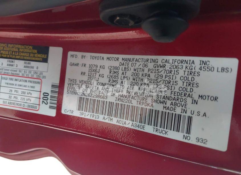 Photo 9 of 2006 Toyota Tacoma (VIN 5TENX22N26Z298663)
