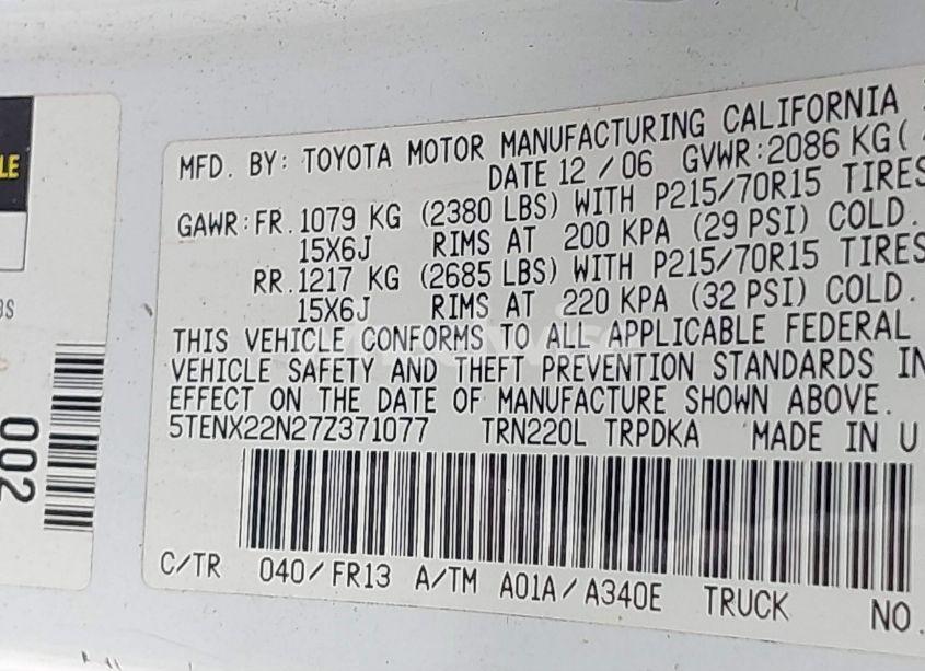 Photo 9 of 2007 Toyota Tacoma N/A (VIN 5TENX22N27Z371077)