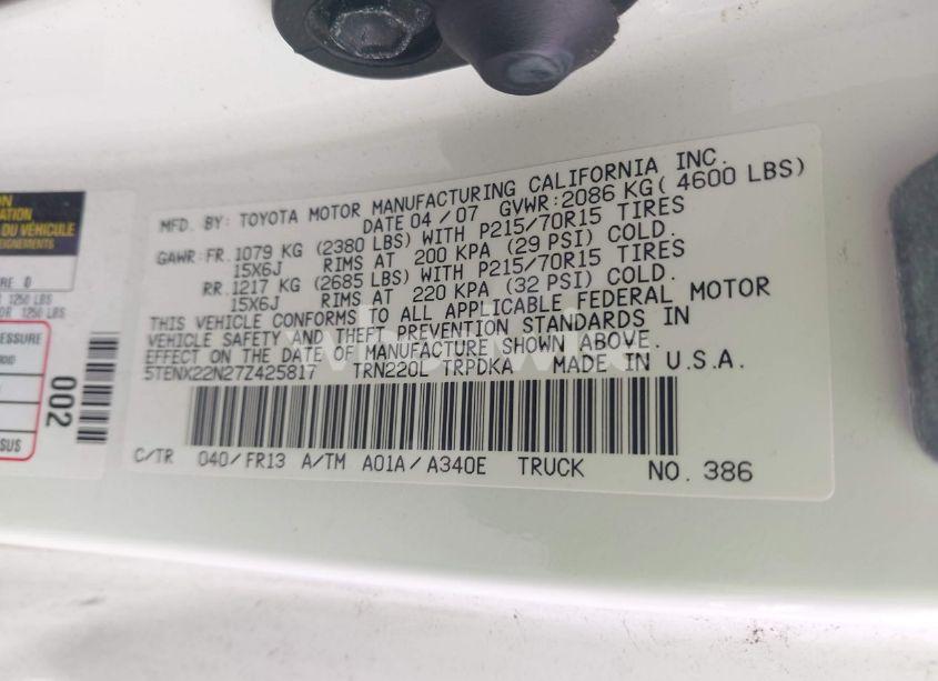 Photo 9 of 2007 Toyota Tacoma N/A (VIN 5TENX22N27Z425817)