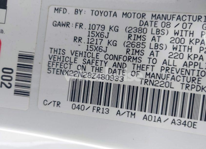 Photo 9 of 2008 Toyota Tacoma (VIN 5TENX22N28Z480933)