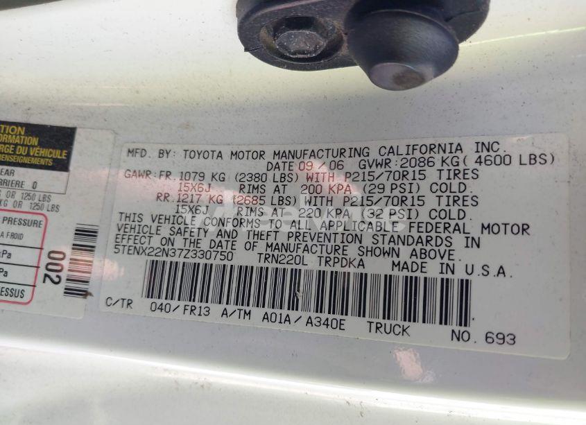 Photo 9 of 2007 Toyota Tacoma N/A (VIN 5TENX22N37Z330750)