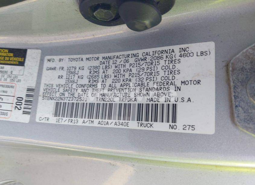 Photo 9 of 2007 Toyota Tacoma N/A (VIN 5TENX22N37Z372531)