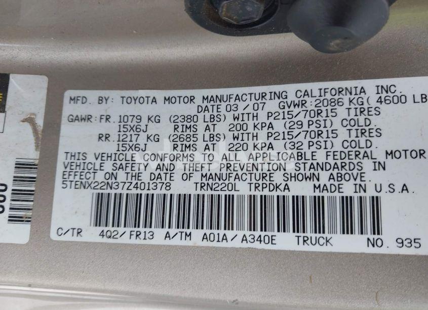 Photo 9 of 2007 Toyota Tacoma N/A (VIN 5TENX22N37Z401378)