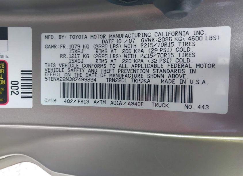 Photo 9 of 2008 Toyota Tacoma (VIN 5TENX22N38Z499894)